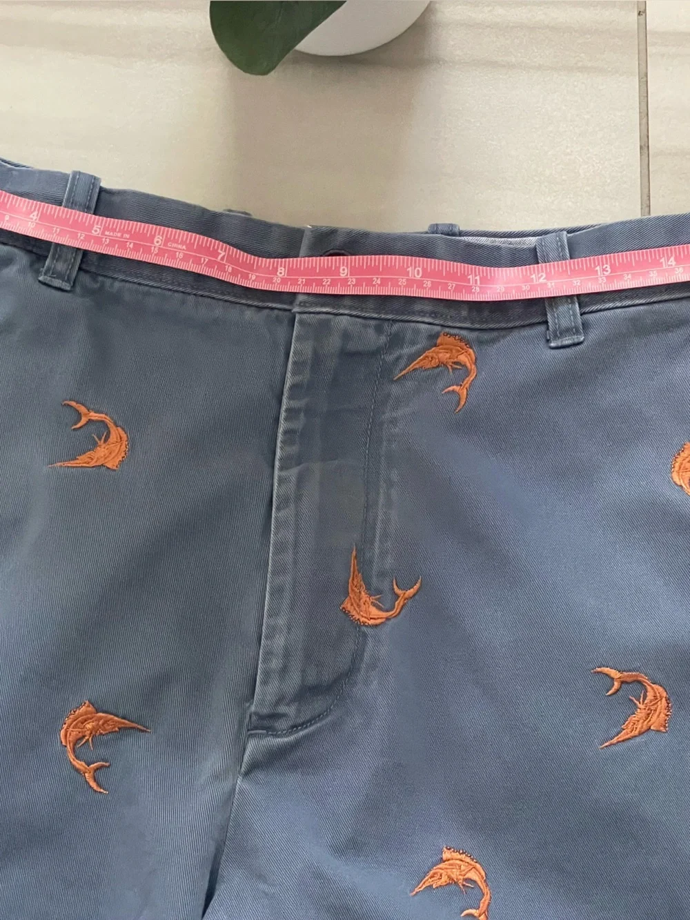 J.Crew Mens Blue Chino Shorts Embroidered Marlin Fish Size 34 Preppy 8